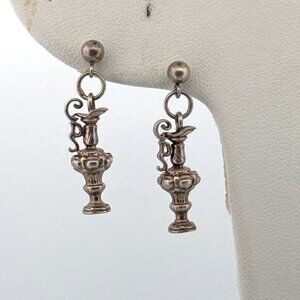 Estate Sterling Silver 925 Ornate Pitcher Dangle Earrings 4.9g Vintage Charm